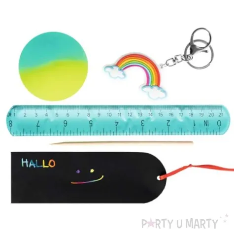 zestaw kauczuk linijka breloczek zawieszka niebieski amscan 4 szt