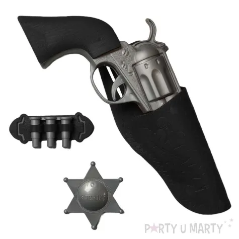 zestaw kowboj rewolwer kabura odznaka czarny tropic