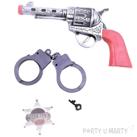 zestaw kowboj rewolwer kajdanki odznaka tropic