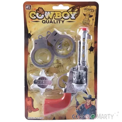 zestaw kowboj rewolwer kajdanki odznaka tropic
