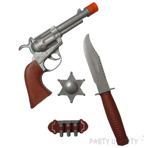 zestaw kowboj rewolwer noz odznaka brazowy tropic