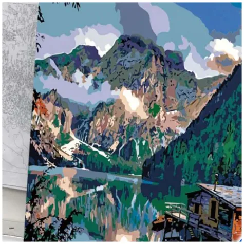 zestaw kreatywny do malowania po numerach gory przystan nad jeziorem obraz diy 50 x 40 cm
