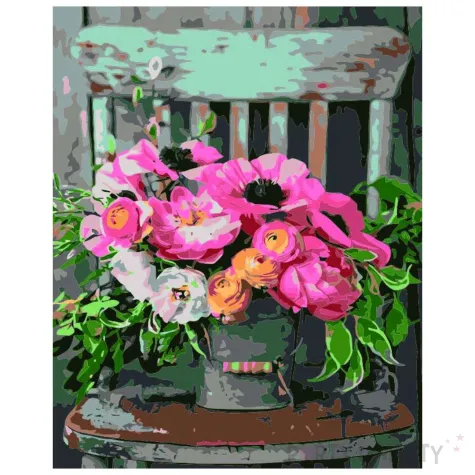 zestaw kreatywny do malowania po numerach kwiaty na krzesle obraz diy 40 x 50 cm