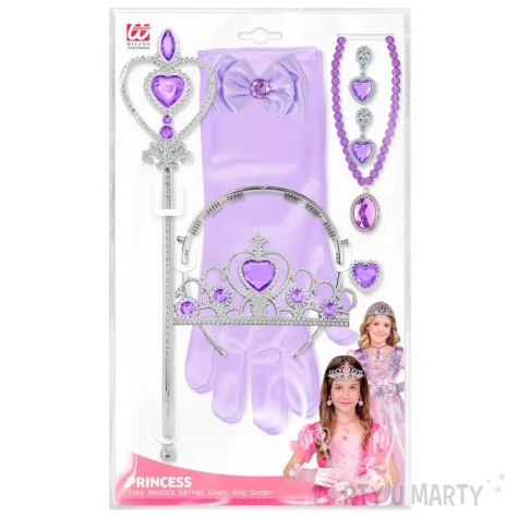 zestaw ksiezniczka rekawiczki tiara rozdzka naszyjnik i kolczyki fioletowy widmann