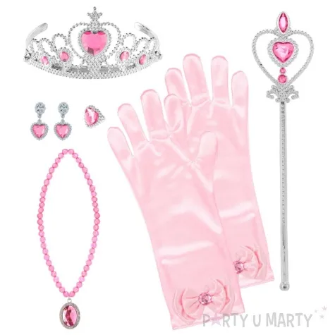 zestaw ksiezniczka rekawiczki tiara rozdzka naszyjnik i kolczyki rozowy widmann