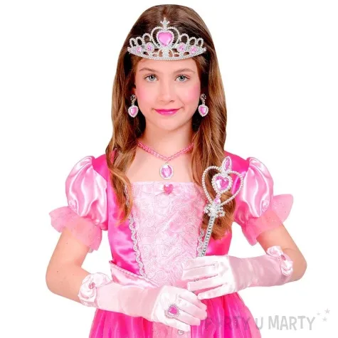 zestaw ksiezniczka rekawiczki tiara rozdzka naszyjnik i kolczyki rozowy widmann