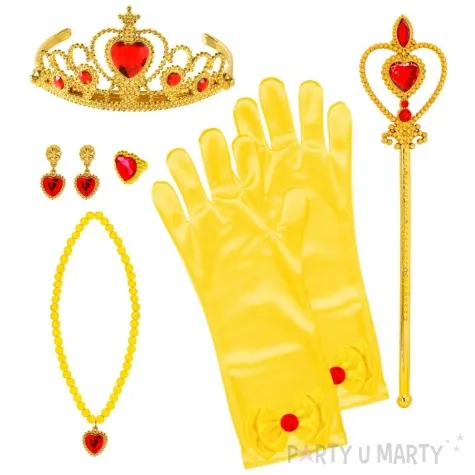 zestaw ksiezniczka rekawiczki tiara rozdzka naszyjnik i kolczyki zloty widmann