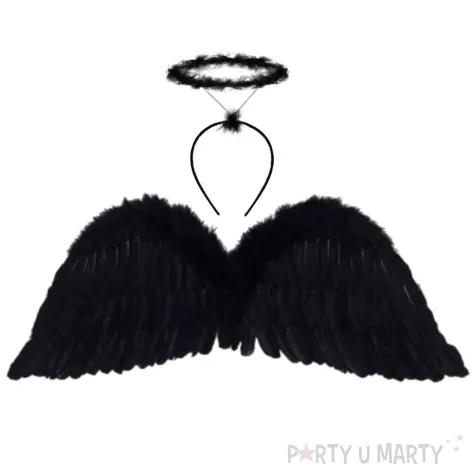 zestaw mroczny aniol skrzydla z aureola czarny