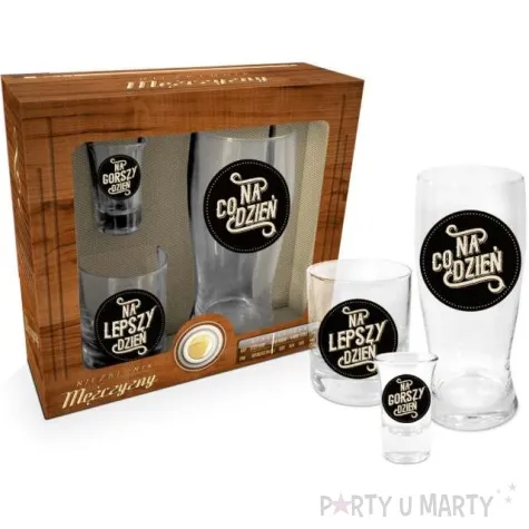 zestaw naczyn 2 szklanki i kieliszek na lepszy na gorszy na kazdy dzien bgtech 3 szt