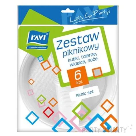 zestaw naczyn plastikowych piknik bialy ravi 4 x 6 kompl