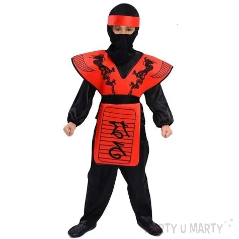 zestaw ninja shinobi maska kolnierz pasek czerwony kraszek
