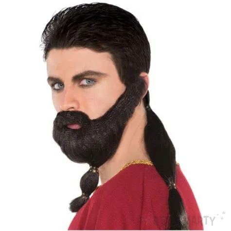 zestaw party broda i kucyk wojownika czarny amscan