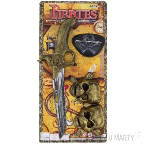 zestaw pirat okulary czaszki opaska na oko i sztylet godan