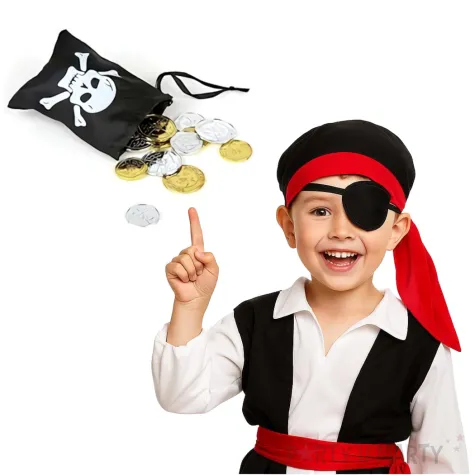 zestaw pirat sakwa i monety czarny zloty srebrny smiffys