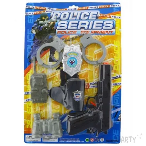 zestaw policyjny detektyw rewolwer kajdanki radio kabura i odznaka godan