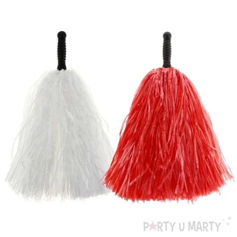 zestaw pomponow kibica kibicka bialo czerwoni