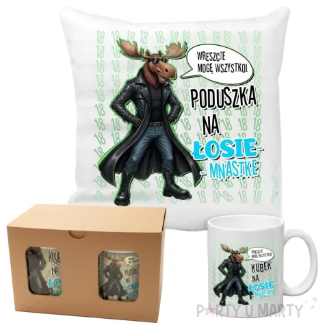 zestaw prezentowy na 18 urodziny los losiemnastolatek kubek i poszewka na poduszke