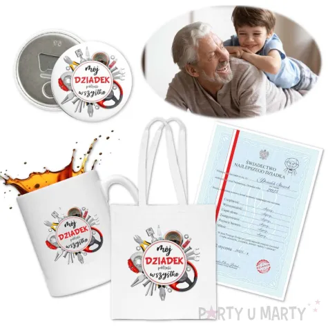 zestaw prezentowy na dzien dziadka dziadek potrafi wszystko kubek torba otwieracz swiadectwo