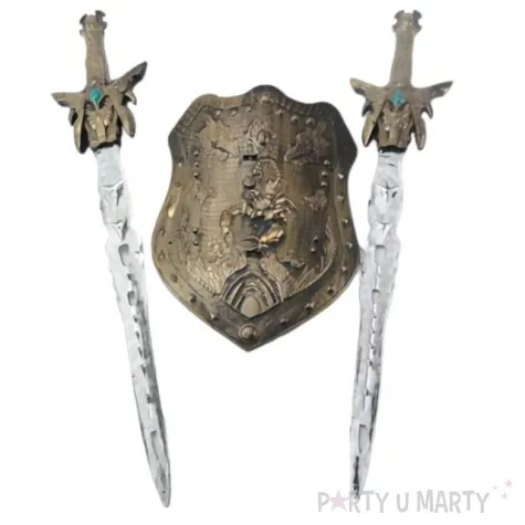 zestaw rycerz fantasy miecze i tarcza zloty tropic