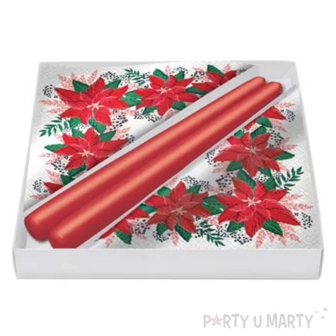 zestaw serwetki i swieczki poinsecja paw