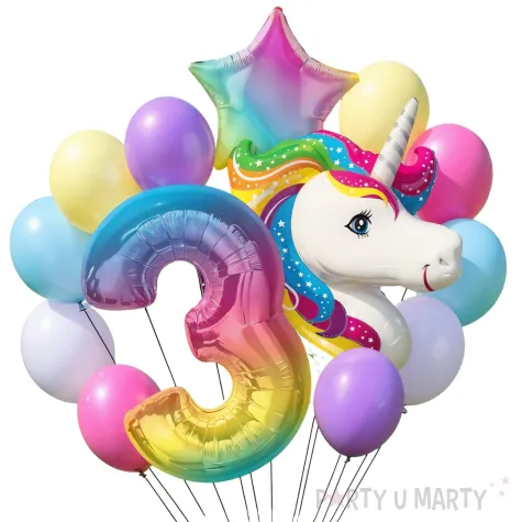 zestaw urodzinowych balonow na 3 urodziny jednorozec unicorn duzy komplet