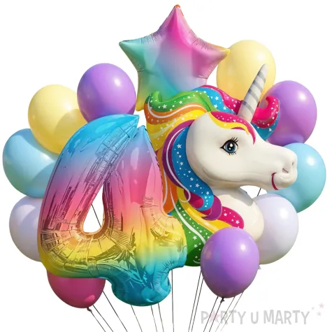 zestaw urodzinowych balonow na 4 urodziny jednorozec unicorn duzy komplet