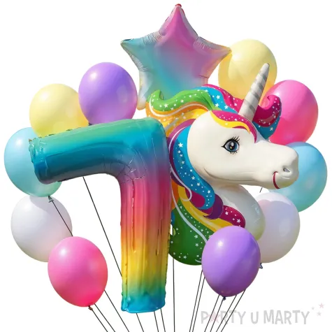 zestaw urodzinowych balonow na 7 urodziny jednorozec unicorn duzy komplet