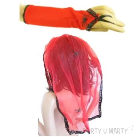 zestaw woalka i narekawki halloween czerwony