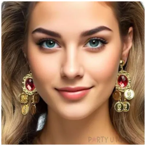 zlote kolczyki z rubinami dodatek do stroju arabskiej ksiezniczki cyganki na karnawal