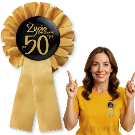 zloty kotylion na 50 urodziny zycie zaczyna sie po 50 pin przypinka odznaka glamour
