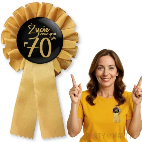 zloty kotylion na 70 urodziny zycie zaczyna sie po 70 pin przypinka odznaka glamour