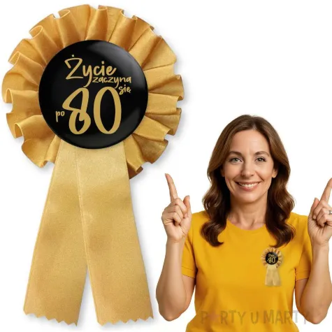 zloty kotylion na 80 urodziny zycie zaczyna sie po 80 pin przypinka odznaka glamour