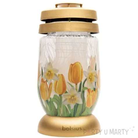 znicz lampion tulipany zolty bolsius 11x22 cm