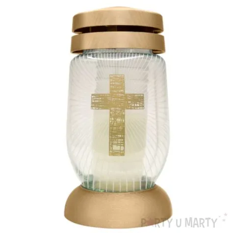 znicz lampion zloty krzyz bolsius 110x235 mm