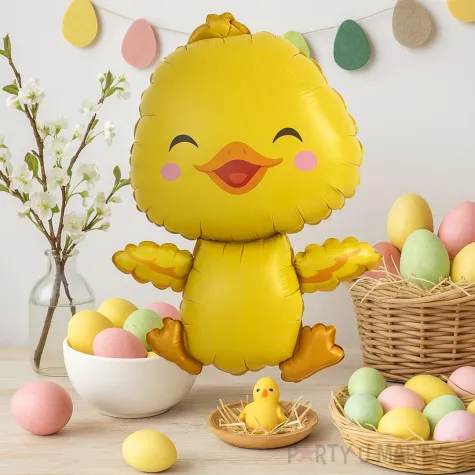 zolty balon foliowy wielkanocny kurczaczek dekoracja na hel
