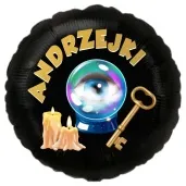 balon foliowy andrzejki wrozbita maciej i szklana kula czarny 18 rnd