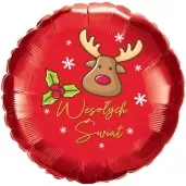 balon foliowy bajeczne swieta wesolych swiat renifer czerwony 18 rnd