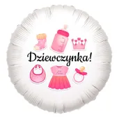 balon foliowy bodo girl dziewczynka dekoracja na baby shower gender reveal bialy 18 rnd