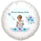 balon foliowy chlopczyk w albie dekoracja na komunie swieta bialy 18 rnd