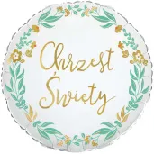 balon foliowy chrzest swiety zloty napis bialy partydeco 18 rnd