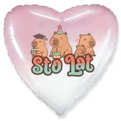 balon foliowy kapibara sto lat serce rozowy 18 hrt
