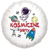 balon foliowy kosmiczne party napis bialy 18 rnd
