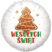 balon foliowy piernikowy czar wesolych swiat choinka bialy 18 rnd
