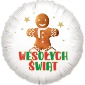 balon foliowy piernikowy czar wesolych swiat ciastek bialy 18 rnd