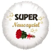 balon foliowy super nauczyciel bialy 18 rnd
