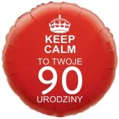 balon foliowy urodziny 90 keep calm czerwony 18 rnd