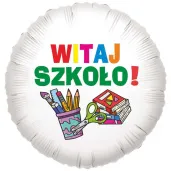 balon foliowy witaj szkolo bialy 18 rnd