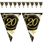 baner flagi 20 urodziny gwiazdy czarno zloty guirca 3 m