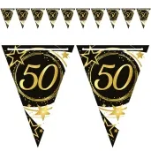 baner flagi 50 urodziny gwiazdy czarno zloty guirca 3 m