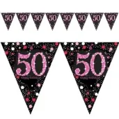 baner flagi 50 urodziny sparkling celebrations pink amscan 400 cm